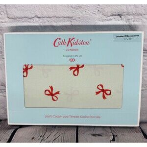 NIP Cath Kidston London Standard Pillowcase Pair Bow Ruby Sage Cottagecore